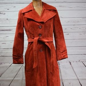 Suede leather long coat